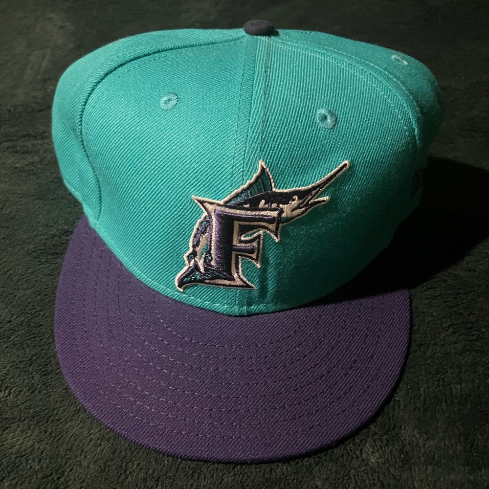 Florida Marlins New Era Teal and Purple Baseball Cap Size 7-3/4